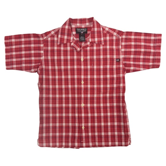 Polo Jeans Co Ralph Lauren Boy's 5 S Red Plaid Short Sleeve Button front Shirt - Picture 1 of 5